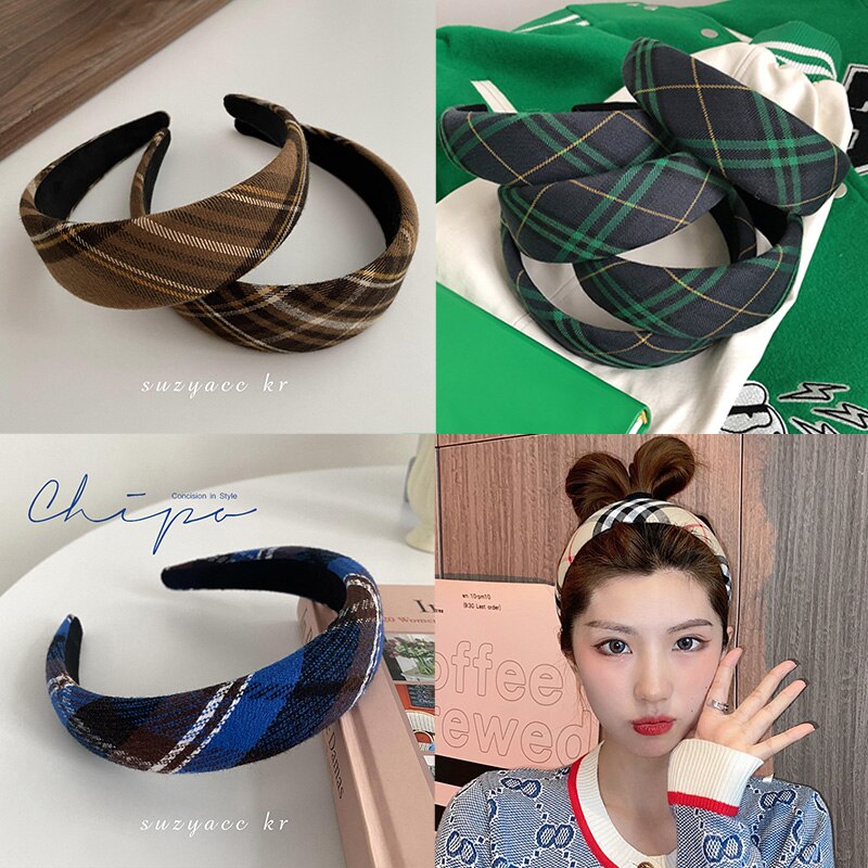 한국어 유행 레트로 격자 무늬 머리띠 프랑스어 간단한 hairband 2021 여성을위한 새로운 머리띠 디자이너 액세서리
